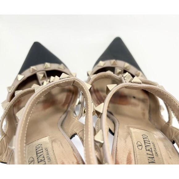 Valentino Garavani Rockstud Ankle Strap Pump Black w/ Gold Studs Sz EU 37.5 - Picture 8 of 16